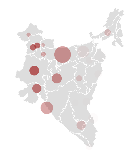 Sketch 1 - Circles represent population, and shade represents percent vegetarian.